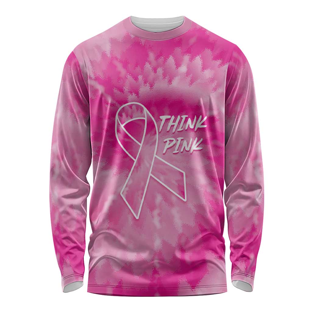 Personalized Breast Cancer Awareness Long Sleeve Shirt Think Pink Tie Dye Ribbon - Wonder Print Shop