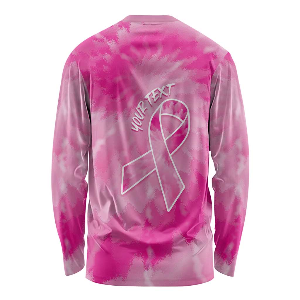 Personalized Breast Cancer Awareness Long Sleeve Shirt Think Pink Tie Dye Ribbon - Wonder Print Shop