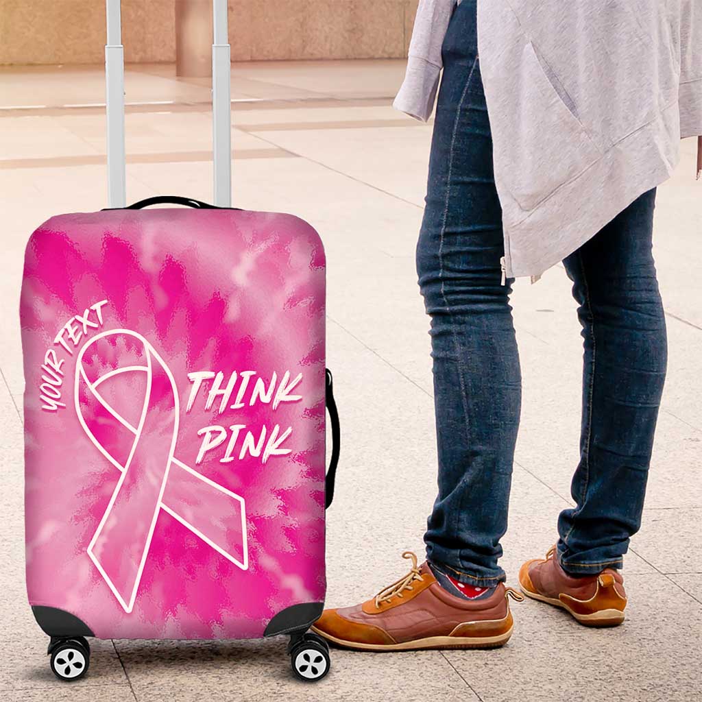 Personalized Breast Cancer Awareness Luggage Cover Think Pink Tie Dye Ribbon - Wonder Print Shop