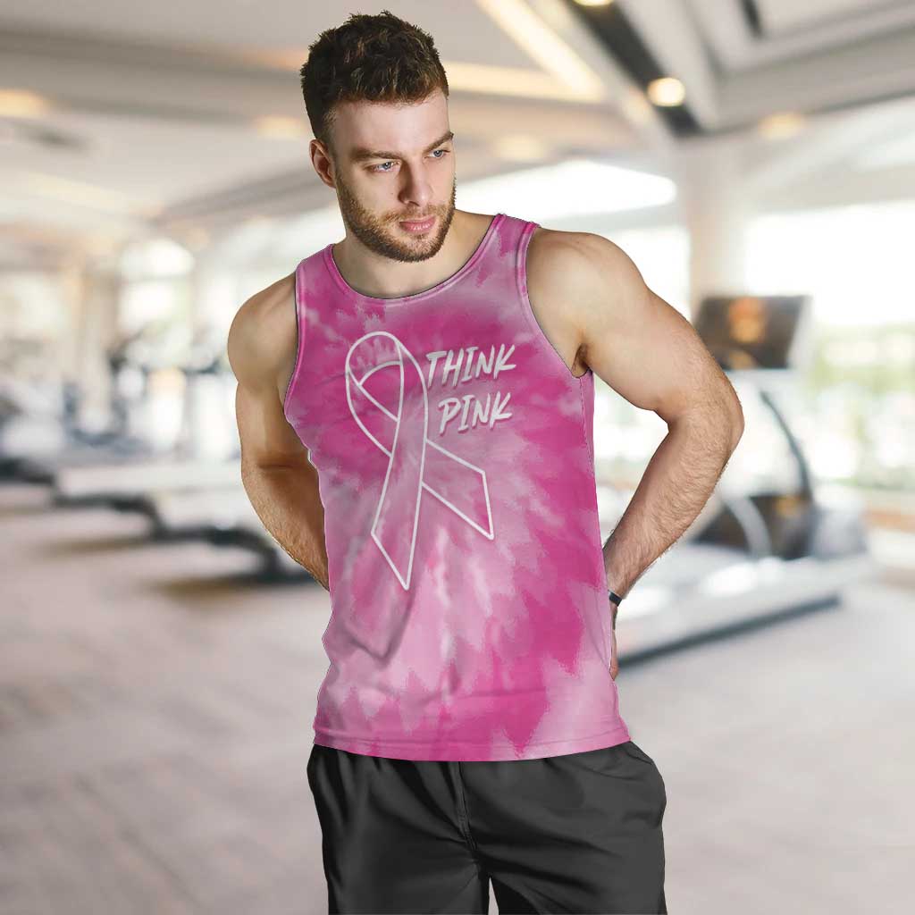 Personalized Breast Cancer Awareness Men Tank Top Think Pink Tie Dye Ribbon - Wonder Print Shop