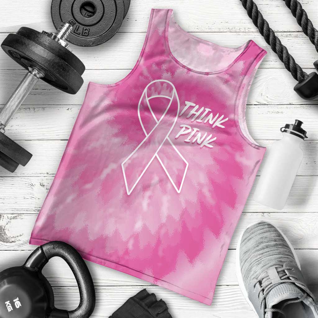 Personalized Breast Cancer Awareness Men Tank Top Think Pink Tie Dye Ribbon - Wonder Print Shop