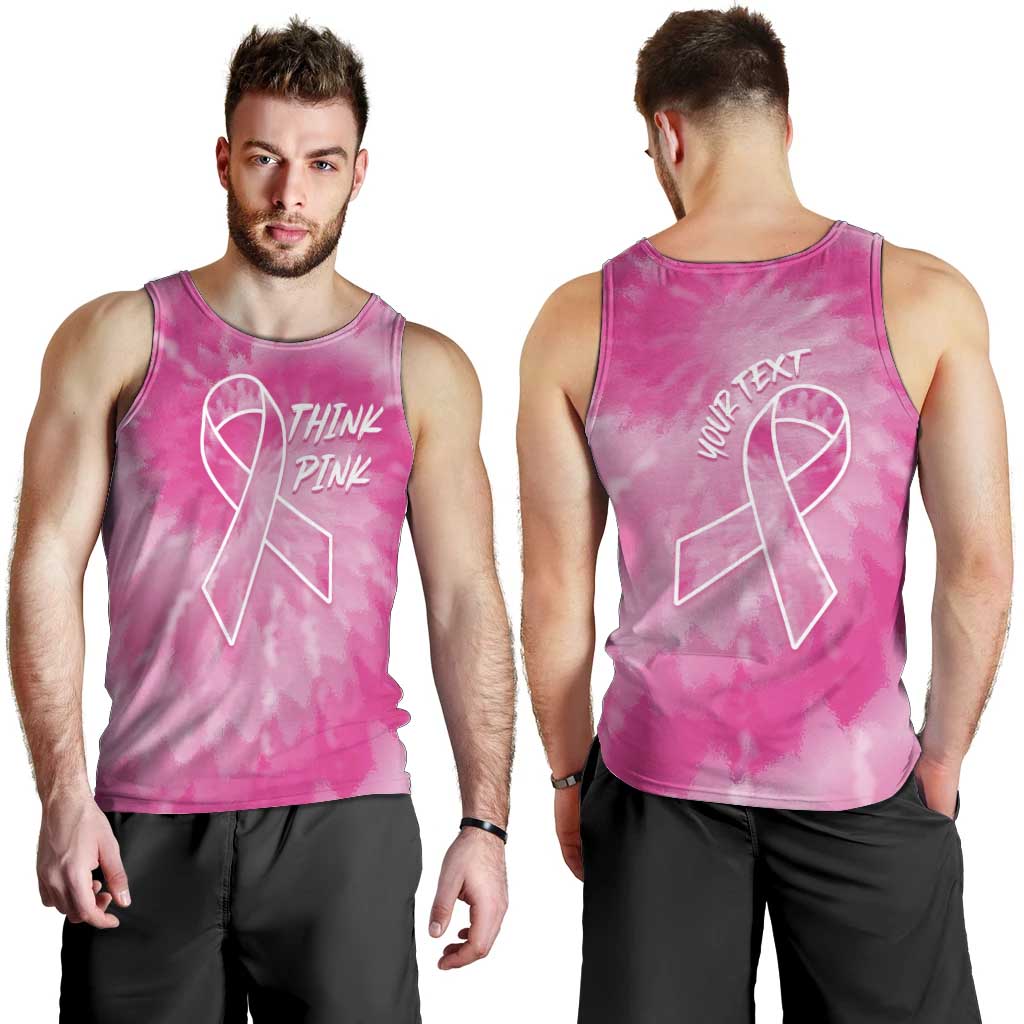 Personalized Breast Cancer Awareness Men Tank Top Think Pink Tie Dye Ribbon - Wonder Print Shop