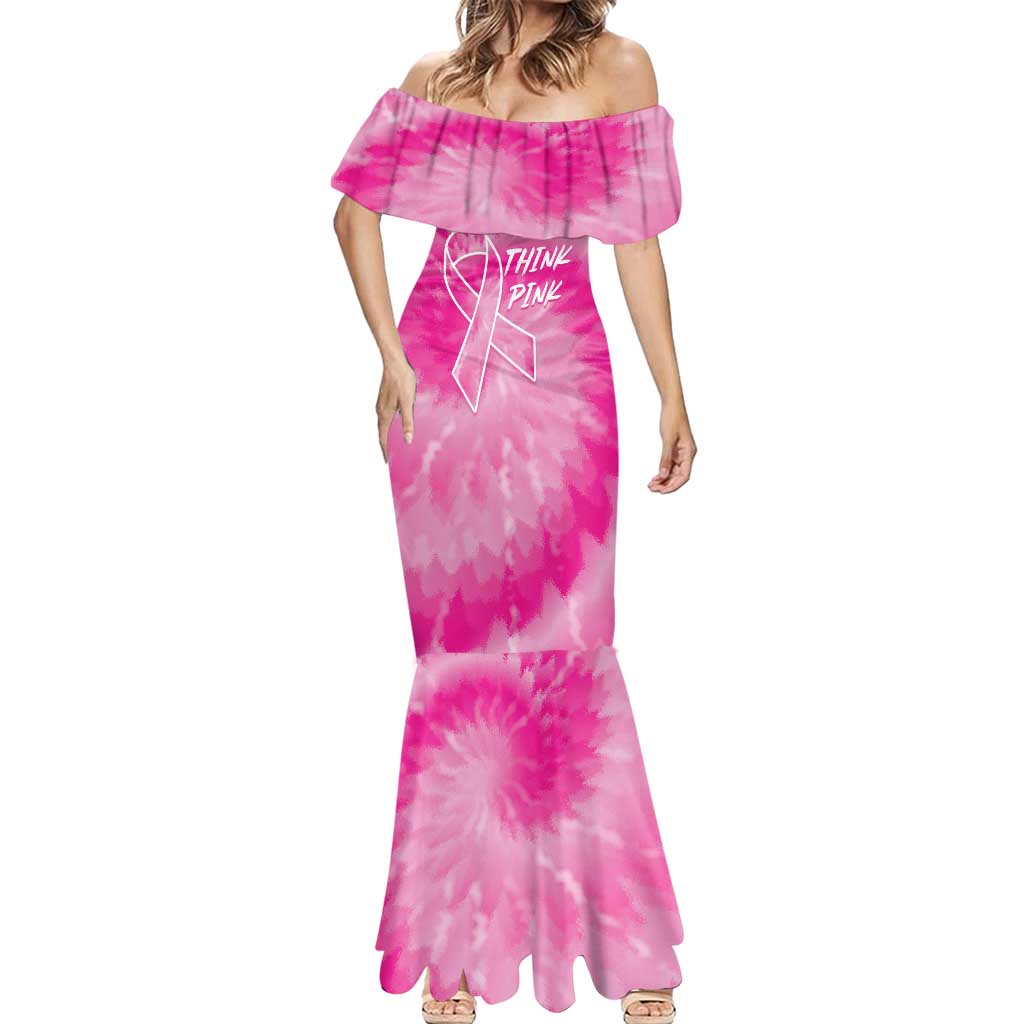 Personalized Breast Cancer Awareness Mermaid Dress Think Pink Tie Dye Ribbon - Wonder Print Shop