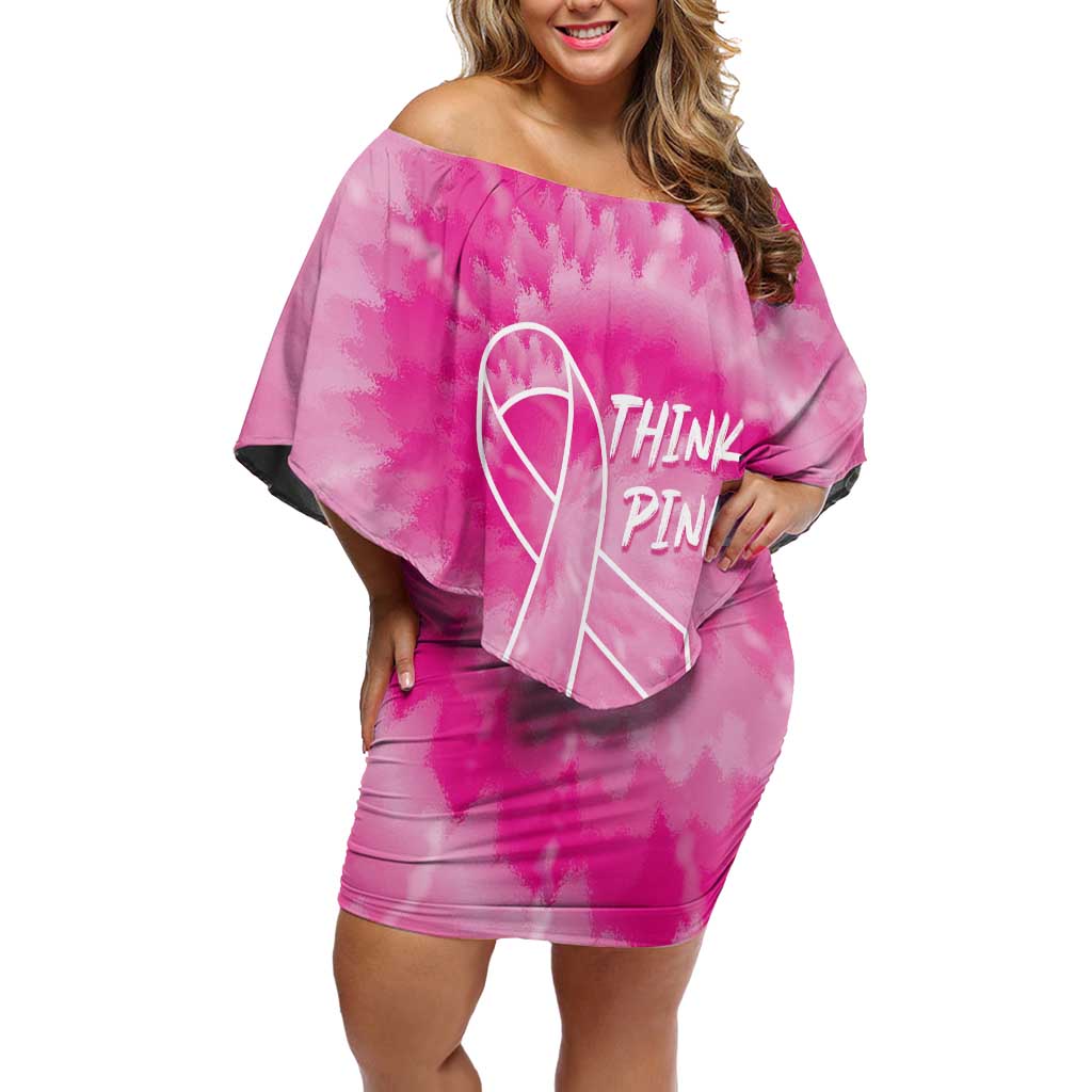 Personalized Breast Cancer Awareness Off Shoulder Short Dress Think Pink Tie Dye Ribbon - Wonder Print Shop