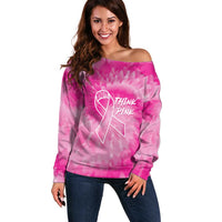 Personalized Breast Cancer Awareness Off Shoulder Sweater Think Pink Tie Dye Ribbon - Wonder Print Shop