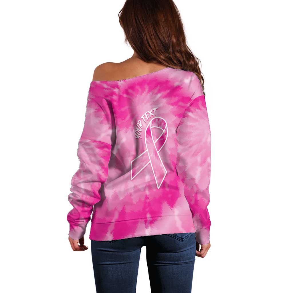 Personalized Breast Cancer Awareness Off Shoulder Sweater Think Pink Tie Dye Ribbon - Wonder Print Shop