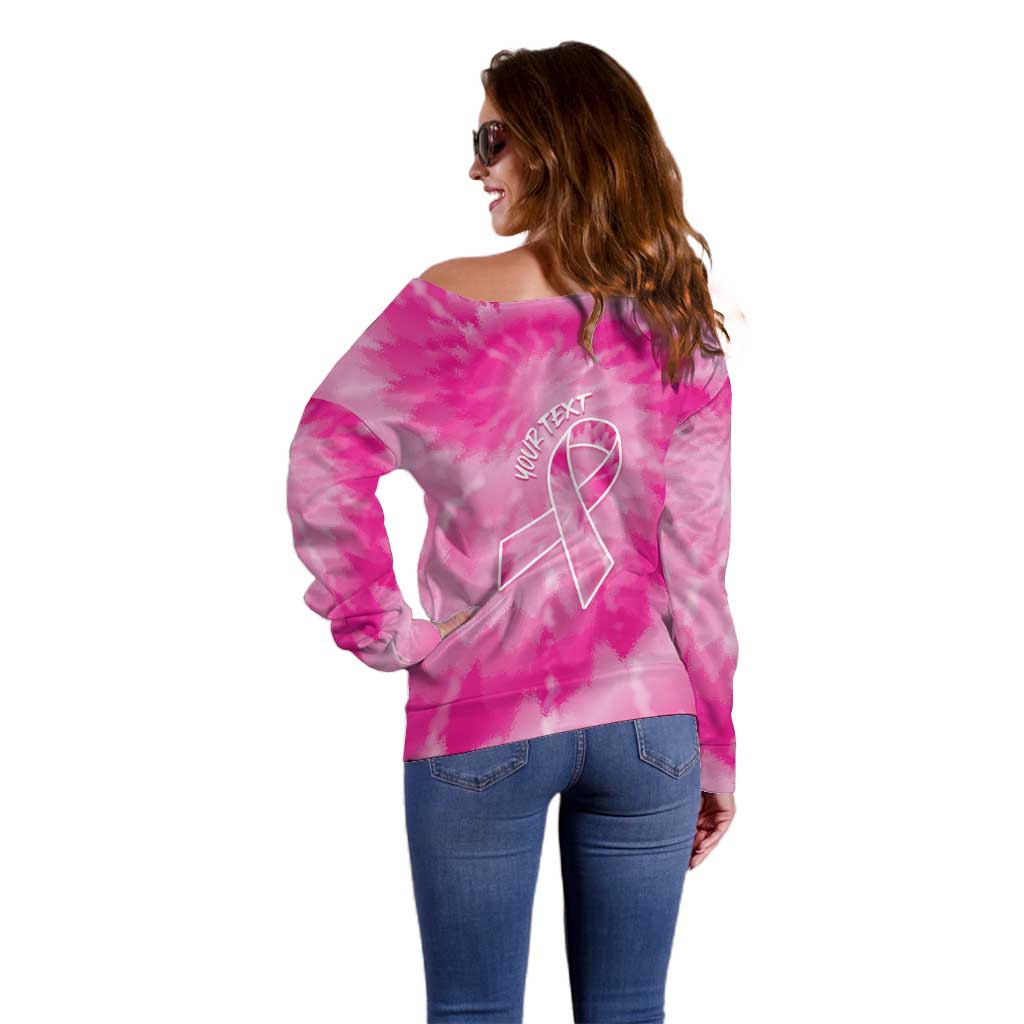 Personalized Breast Cancer Awareness Off Shoulder Sweater Think Pink Tie Dye Ribbon - Wonder Print Shop