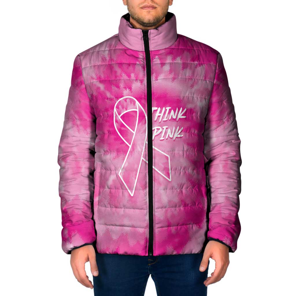 Breast Cancer Awareness Padded Jacket Think Pink Tie Dye Ribbon - Wonder Print Shop