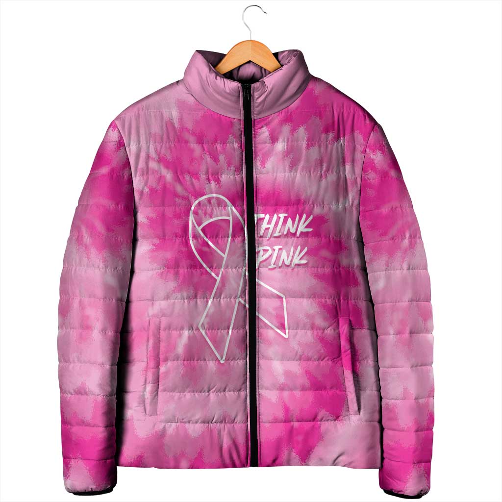 Breast Cancer Awareness Padded Jacket Think Pink Tie Dye Ribbon - Wonder Print Shop