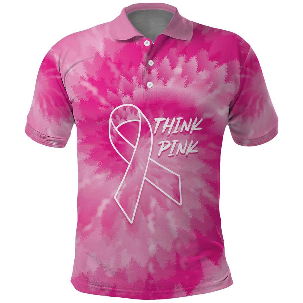 Personalized Breast Cancer Awareness Polo Shirt Think Pink Tie Dye Ribbon - Wonder Print Shop