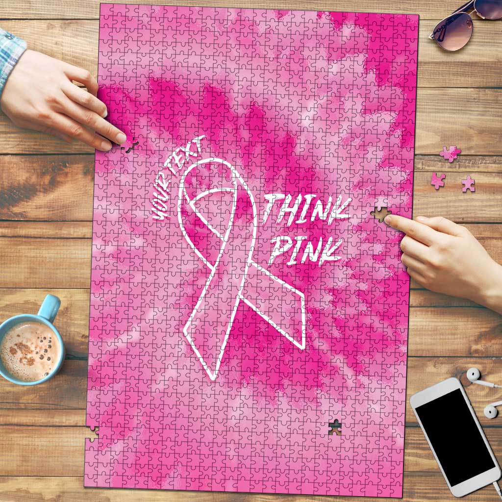 Breast Cancer Awareness Puzzle Think Pink Tie Dye Ribbon - Wonder Print Shop