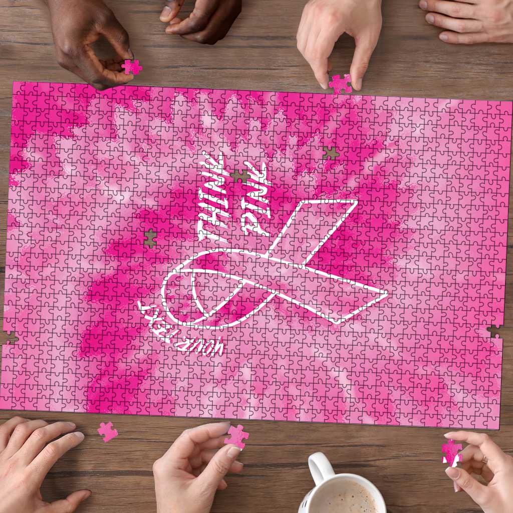 Breast Cancer Awareness Puzzle Think Pink Tie Dye Ribbon - Wonder Print Shop