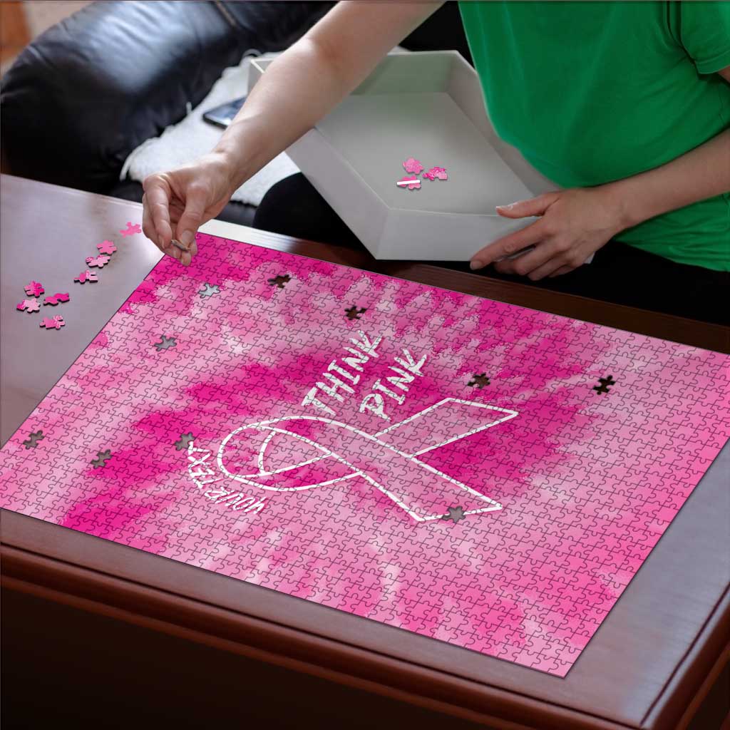 Breast Cancer Awareness Puzzle Think Pink Tie Dye Ribbon - Wonder Print Shop