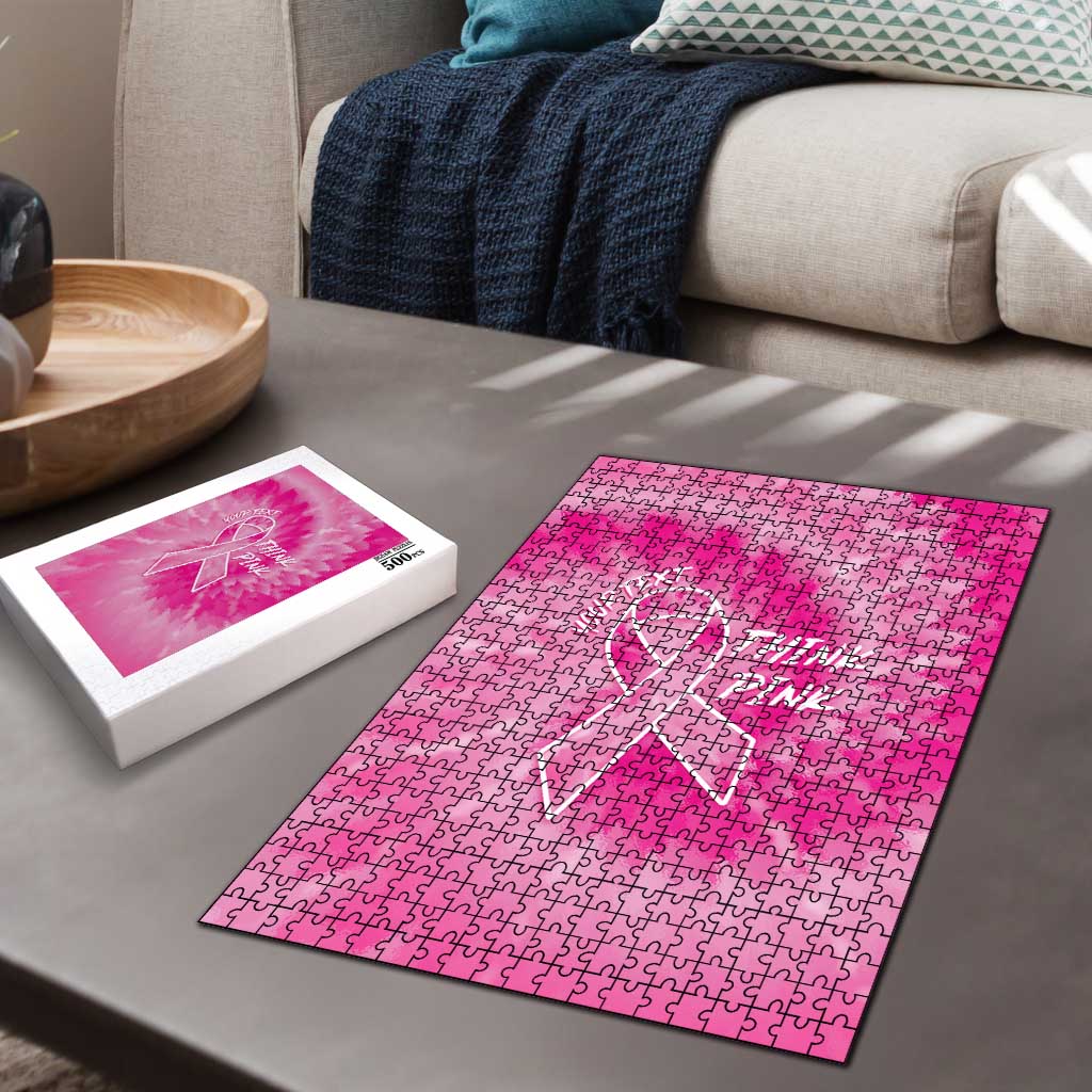 Breast Cancer Awareness Puzzle Think Pink Tie Dye Ribbon - Wonder Print Shop