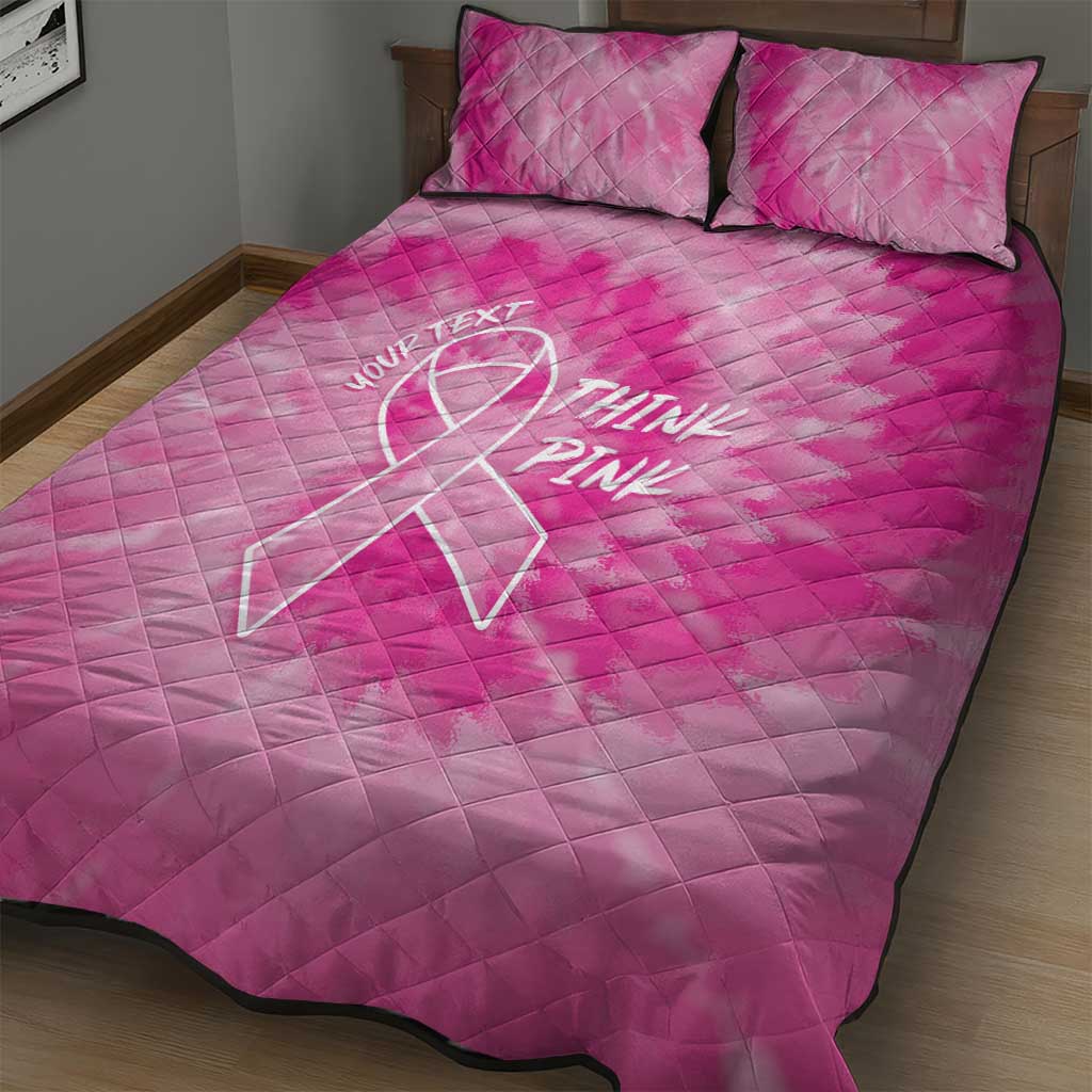 Personalized Breast Cancer Awareness Quilt Bed Set Think Pink Tie Dye Ribbon - Wonder Print Shop