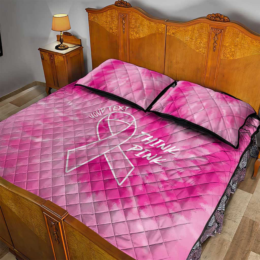Personalized Breast Cancer Awareness Quilt Bed Set Think Pink Tie Dye Ribbon - Wonder Print Shop