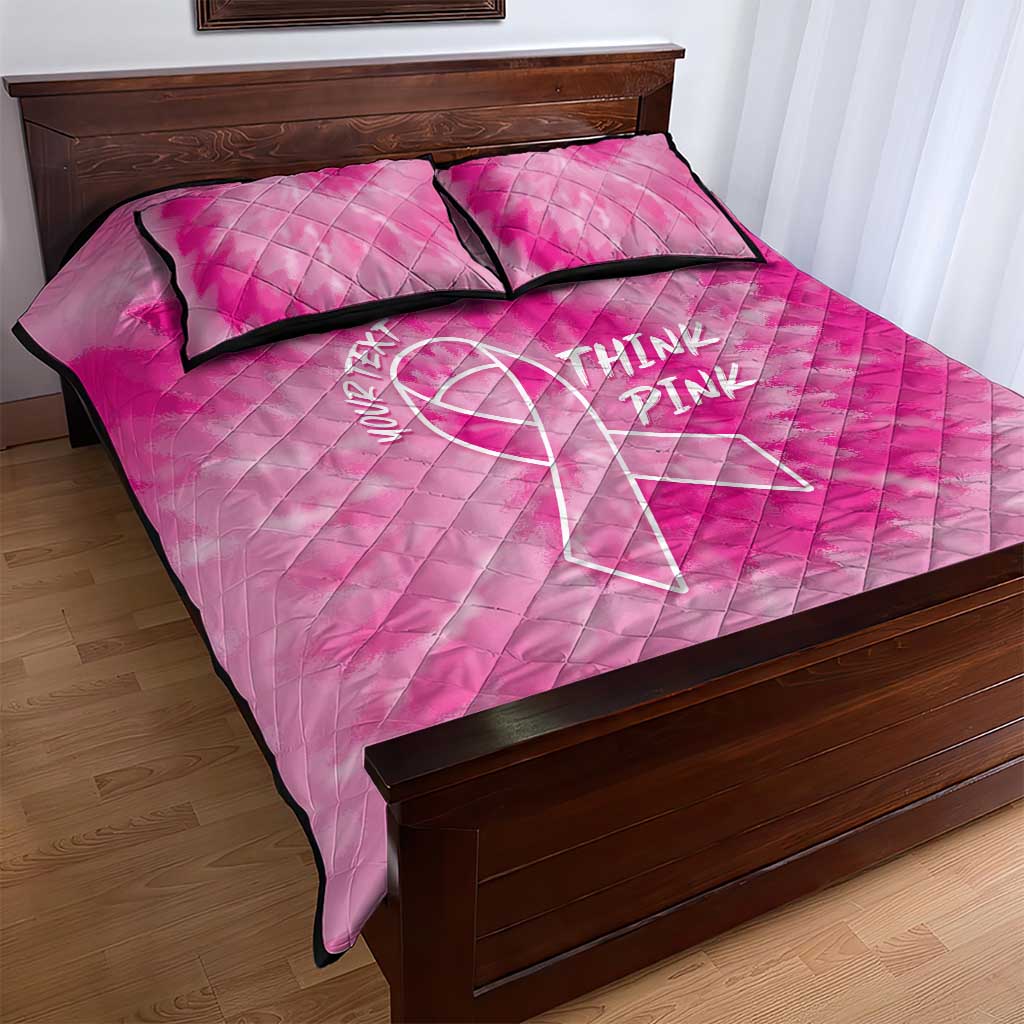 Personalized Breast Cancer Awareness Quilt Bed Set Think Pink Tie Dye Ribbon - Wonder Print Shop