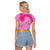 Personalized Breast Cancer Awareness Raglan Cropped T Shirt Think Pink Tie Dye Ribbon - Wonder Print Shop