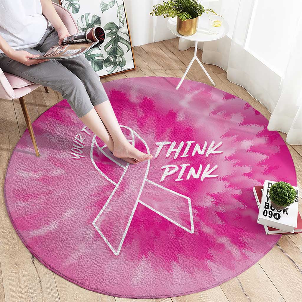 Personalized Breast Cancer Awareness Round Carpet Think Pink Tie Dye Ribbon - Wonder Print Shop