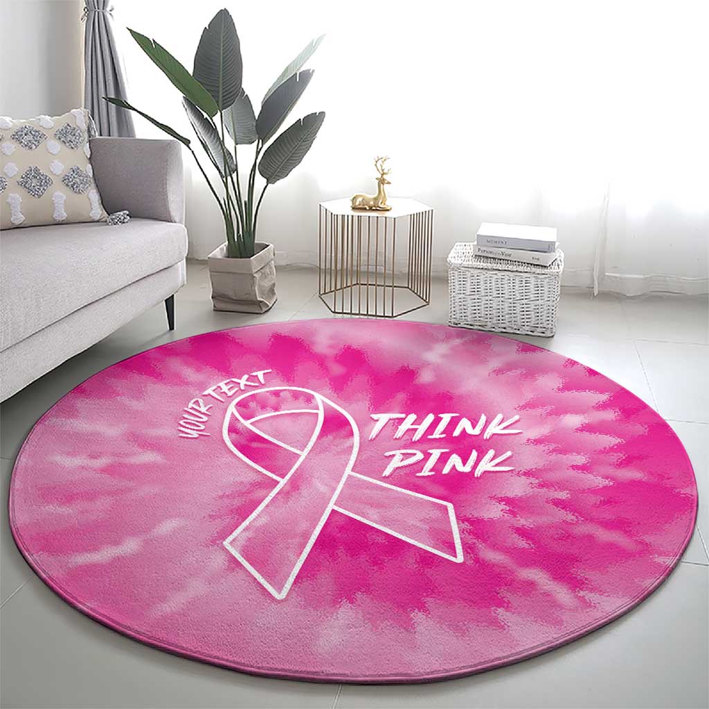 Personalized Breast Cancer Awareness Round Carpet Think Pink Tie Dye Ribbon - Wonder Print Shop