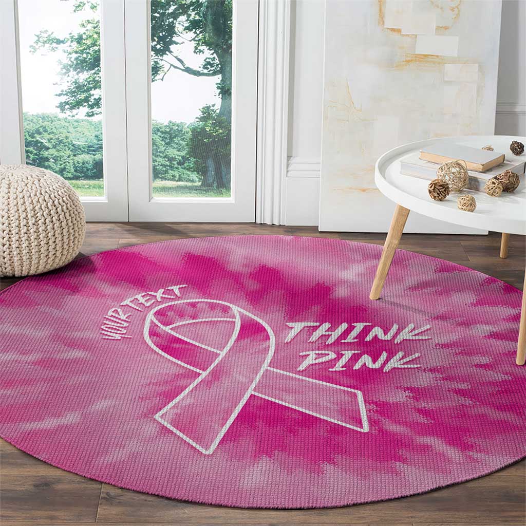 Personalized Breast Cancer Awareness Round Carpet Think Pink Tie Dye Ribbon - Wonder Print Shop