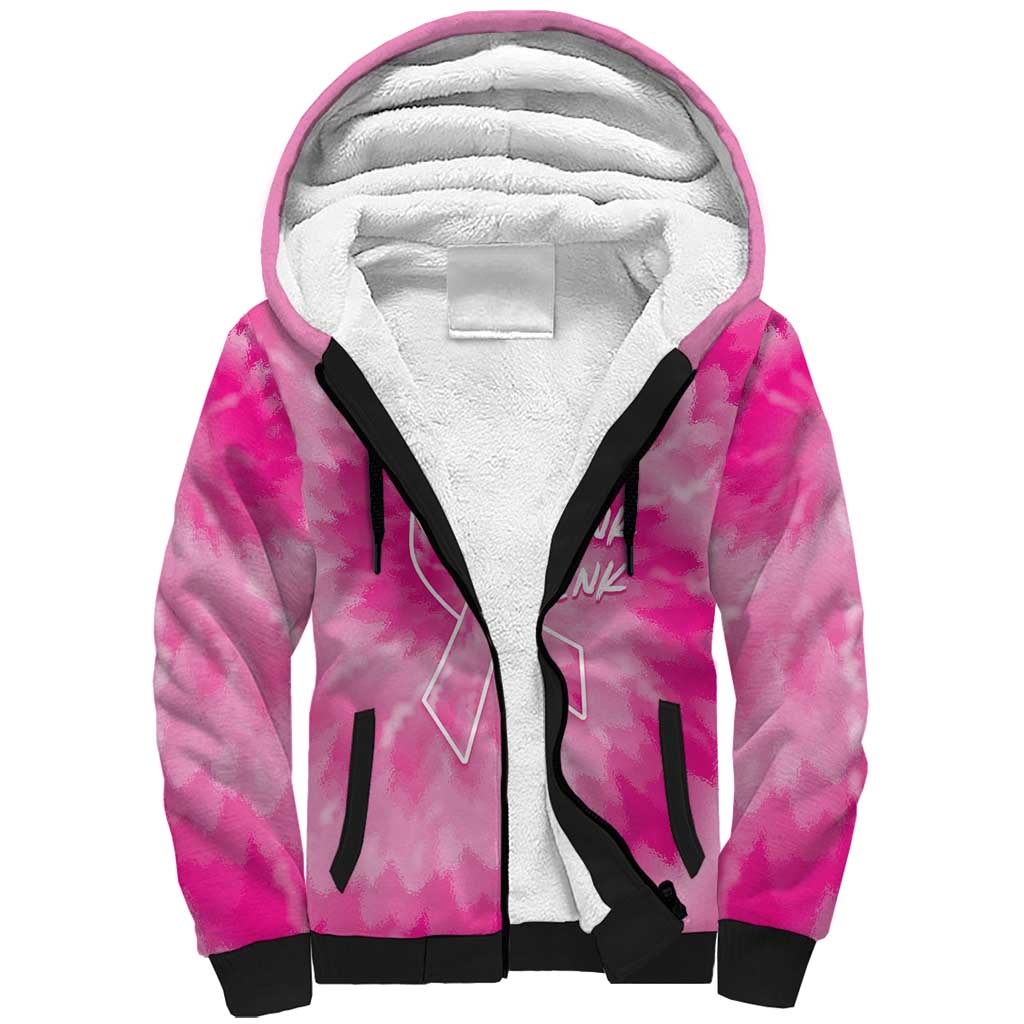 Personalized Breast Cancer Awareness Sherpa Hoodie Think Pink Tie Dye Ribbon - Wonder Print Shop