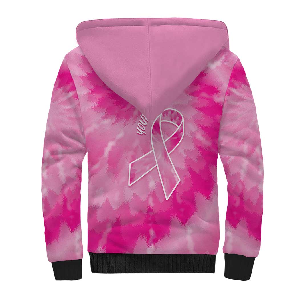 Personalized Breast Cancer Awareness Sherpa Hoodie Think Pink Tie Dye Ribbon - Wonder Print Shop