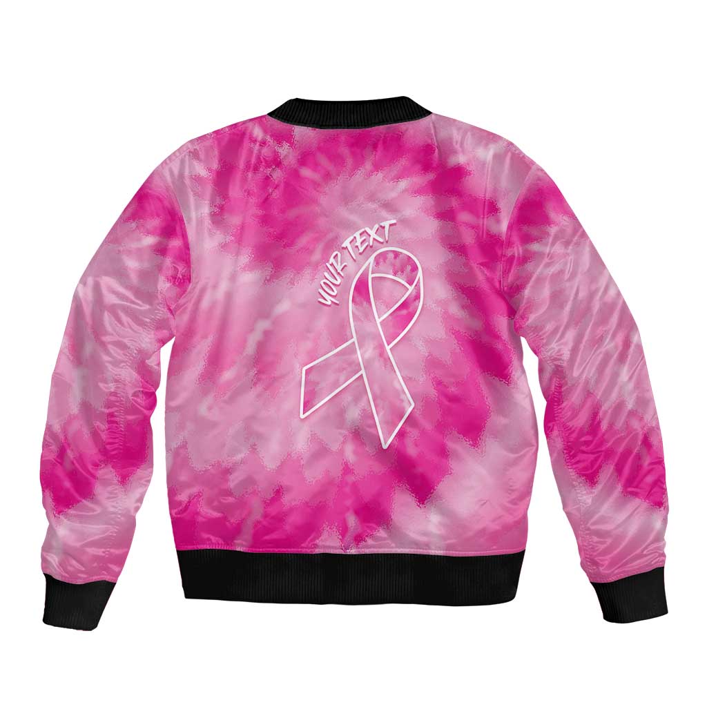 Personalized Breast Cancer Awareness Sleeve Zip Bomber Jacket Think Pink Tie Dye Ribbon - Wonder Print Shop
