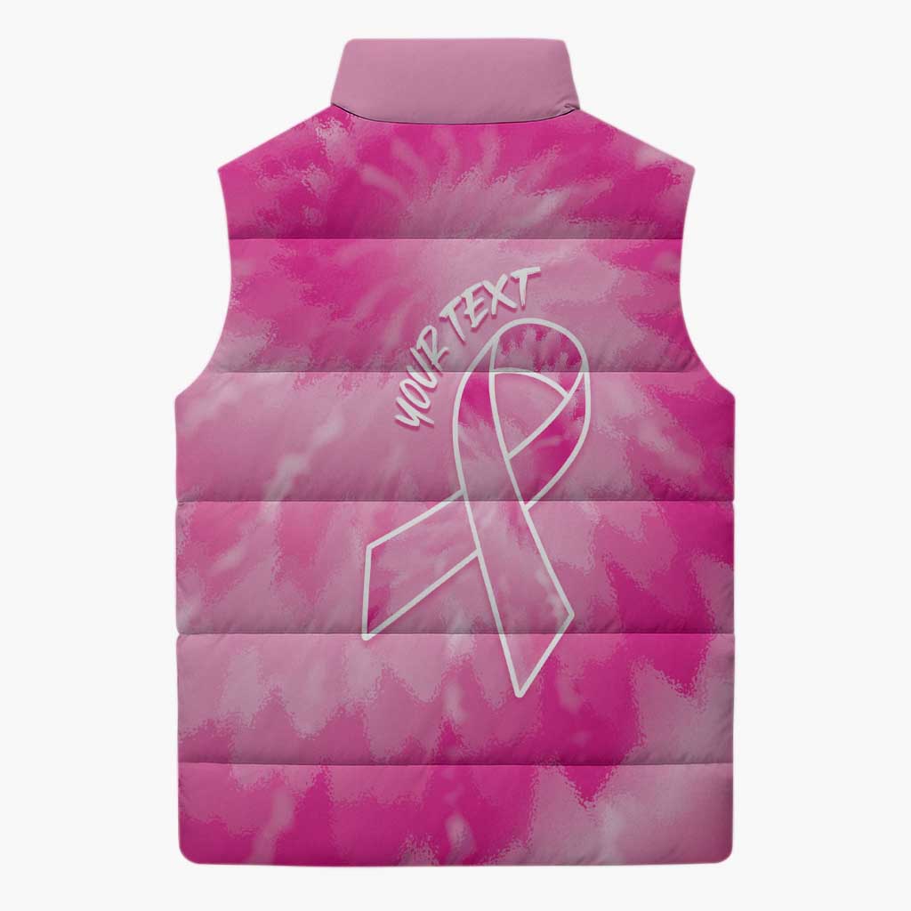 Breast Cancer Awareness Sleeveless Puffer Jacket Think Pink Tie Dye Ribbon - Wonder Print Shop