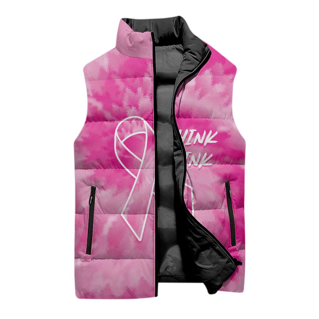 Breast Cancer Awareness Sleeveless Puffer Jacket Think Pink Tie Dye Ribbon - Wonder Print Shop