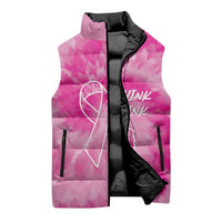 Breast Cancer Awareness Sleeveless Puffer Jacket Think Pink Tie Dye Ribbon - Wonder Print Shop