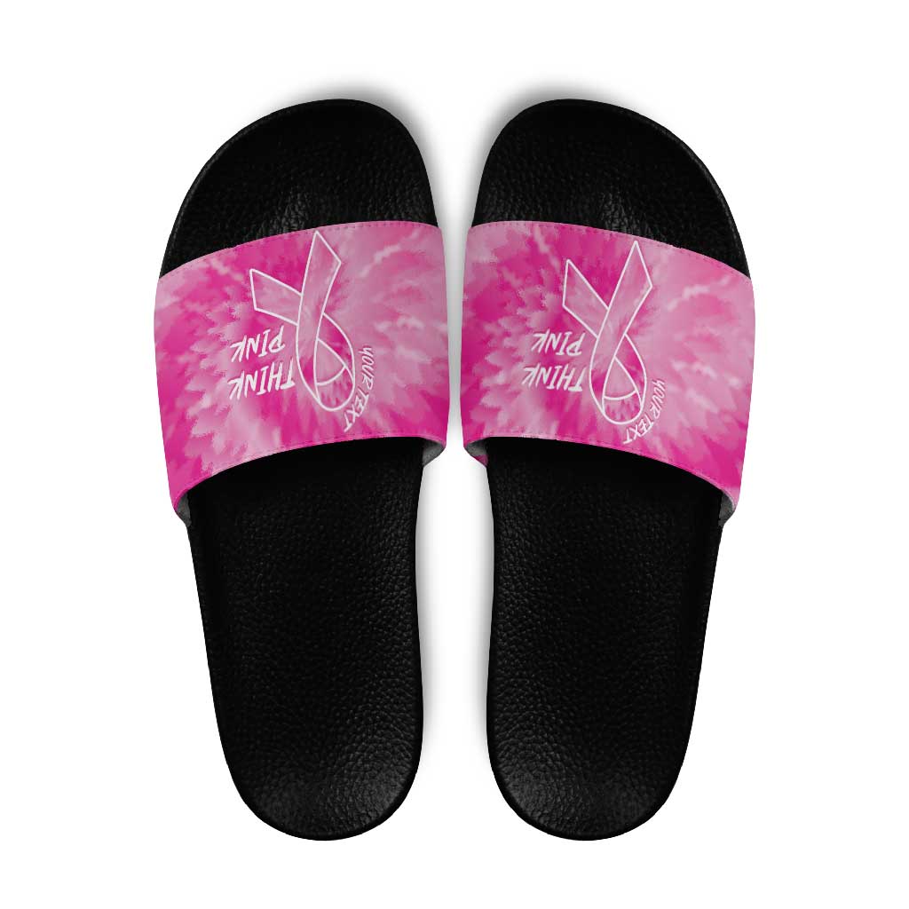 Breast Cancer Awareness Slide Sandals Think Pink Tie Dye Ribbon - Wonder Print Shop