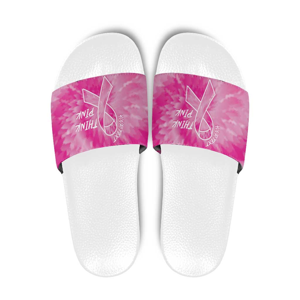 Breast Cancer Awareness Slide Sandals Think Pink Tie Dye Ribbon - Wonder Print Shop