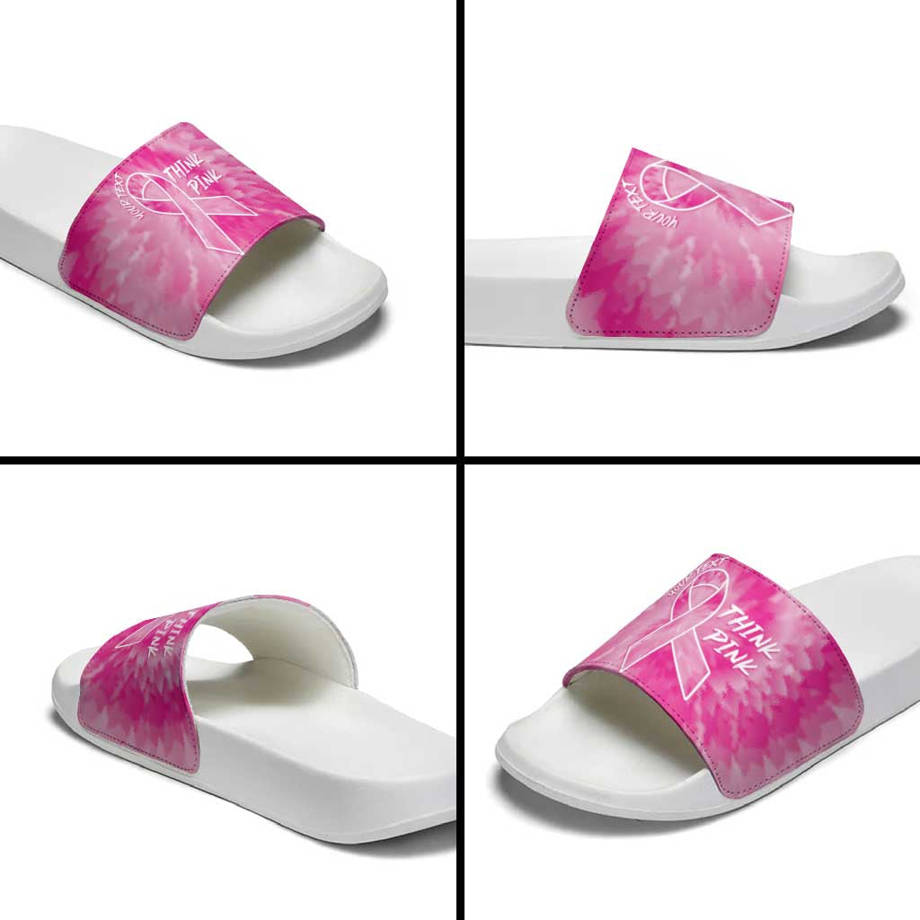 Breast Cancer Awareness Slide Sandals Think Pink Tie Dye Ribbon - Wonder Print Shop