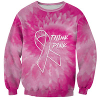Personalized Breast Cancer Awareness Sweatshirt Think Pink Tie Dye Ribbon - Wonder Print Shop