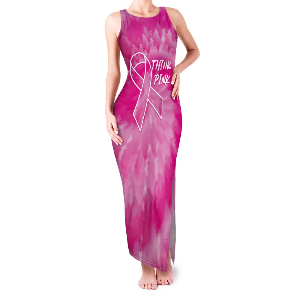 Personalized Breast Cancer Awareness Tank Maxi Dress Think Pink Tie Dye Ribbon - Wonder Print Shop