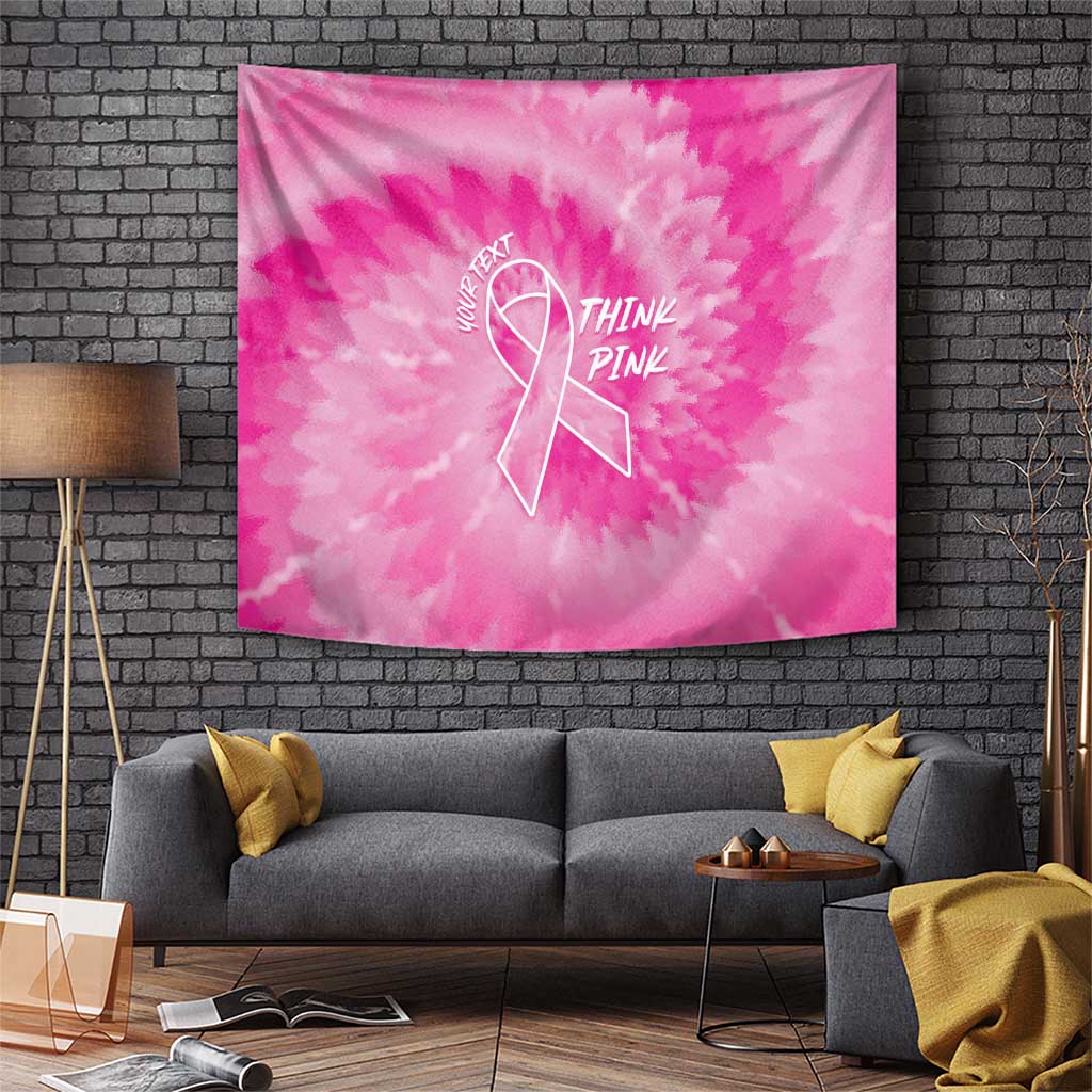 Personalized Breast Cancer Awareness Tapestry Think Pink Tie Dye Ribbon - Wonder Print Shop