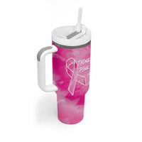Personalized Breast Cancer Awareness Tumbler With Handle Think Pink Tie Dye Ribbon - Wonder Print Shop