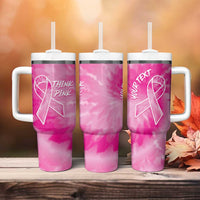 Personalized Breast Cancer Awareness Tumbler With Handle Think Pink Tie Dye Ribbon - Wonder Print Shop