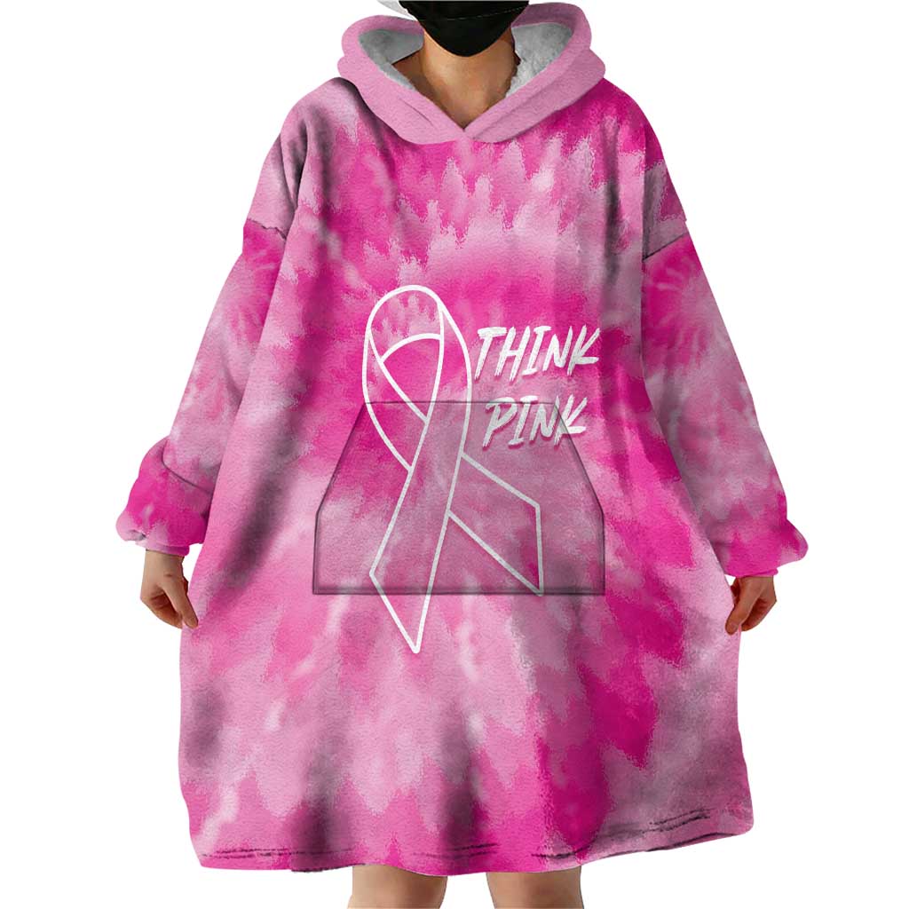 Personalized Breast Cancer Awareness Wearable Blanket Hoodie Think Pink Tie Dye Ribbon - Wonder Print Shop