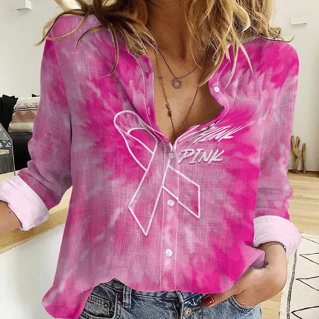 Personalized Breast Cancer Awareness Women Casual Shirt Think Pink Tie Dye Ribbon - Wonder Print Shop