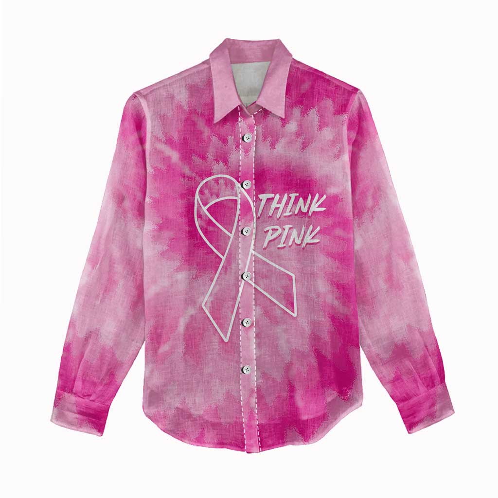 Personalized Breast Cancer Awareness Women Casual Shirt Think Pink Tie Dye Ribbon - Wonder Print Shop