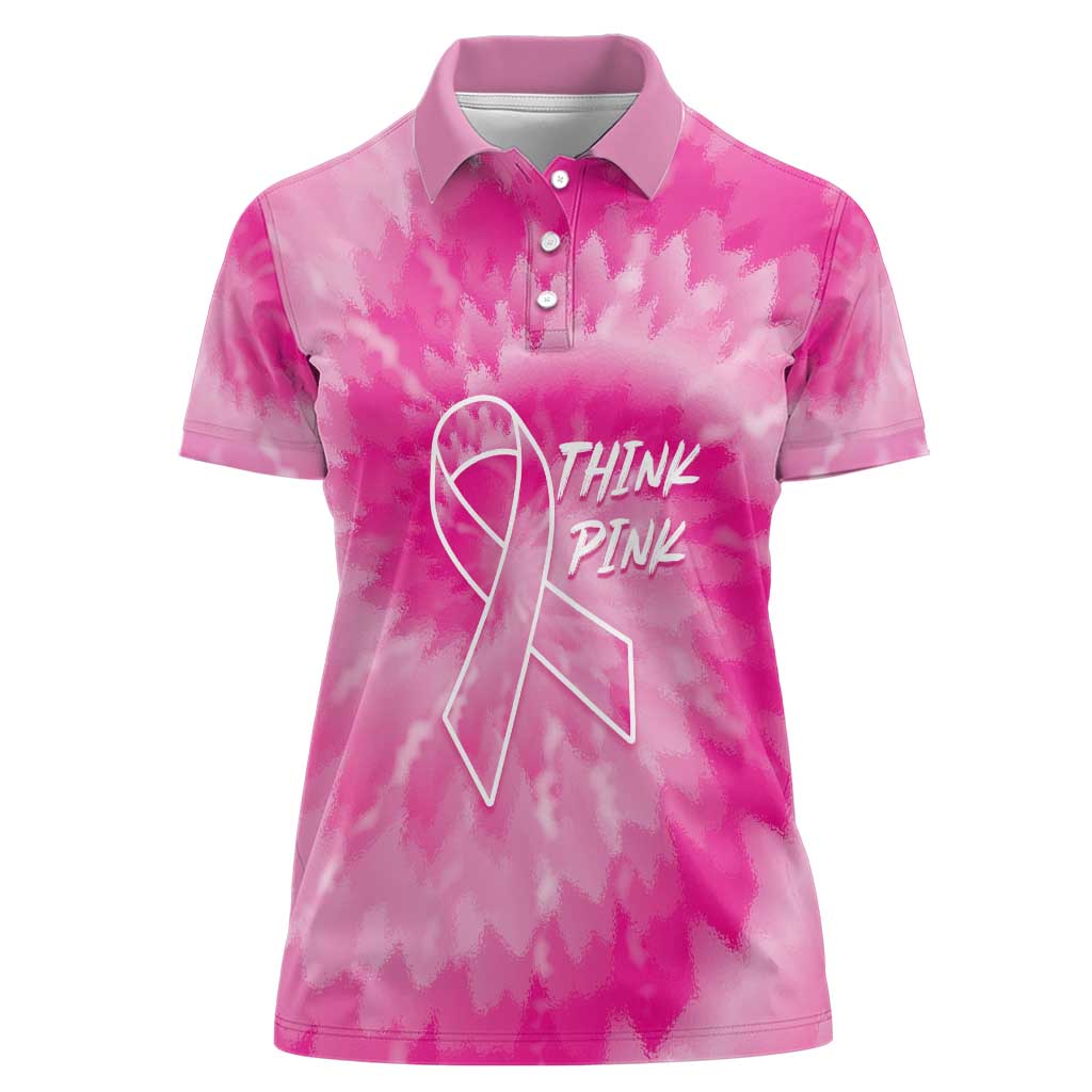 Personalized Breast Cancer Awareness Women Polo Shirt Think Pink Tie Dye Ribbon - Wonder Print Shop