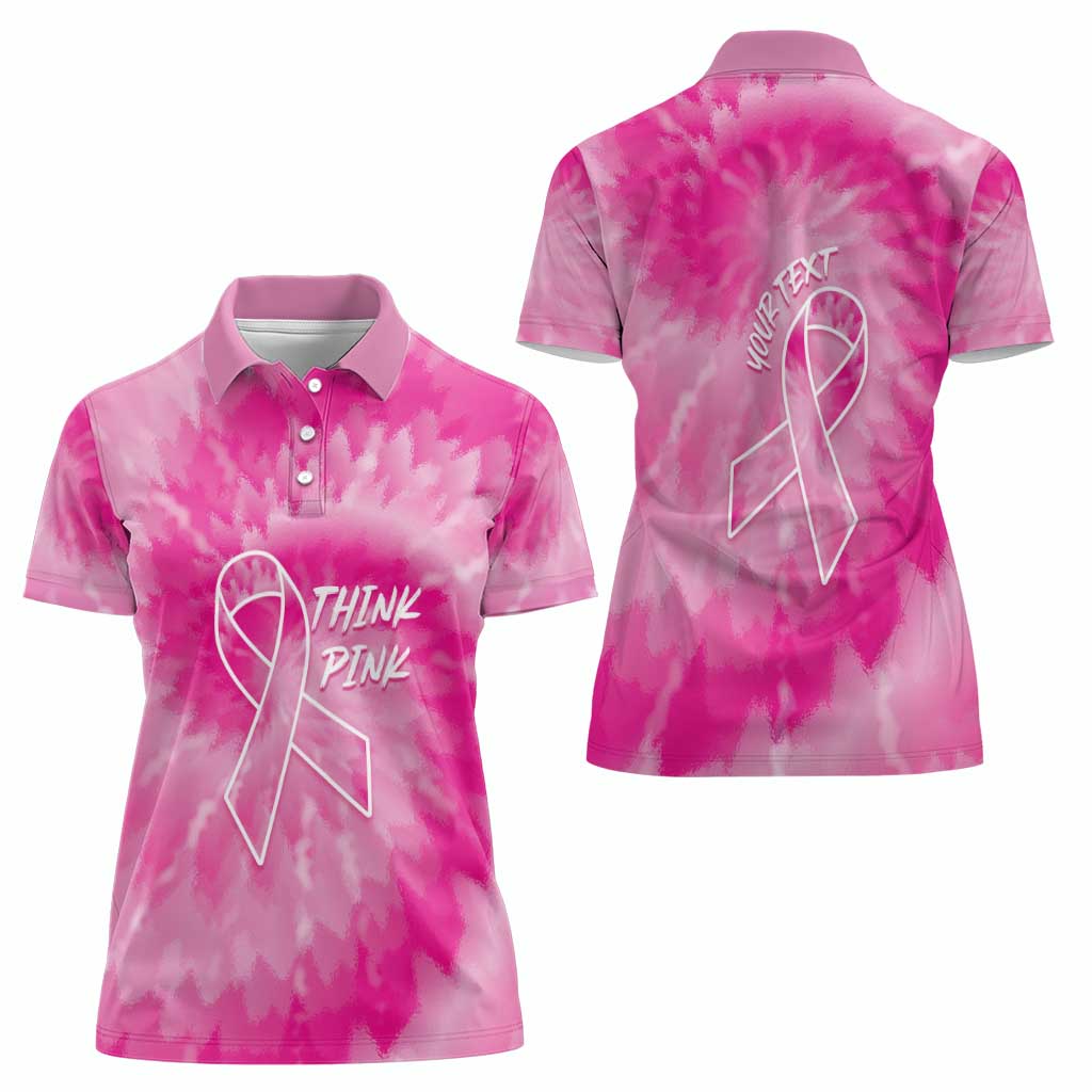 Personalized Breast Cancer Awareness Women Polo Shirt Think Pink Tie Dye Ribbon - Wonder Print Shop