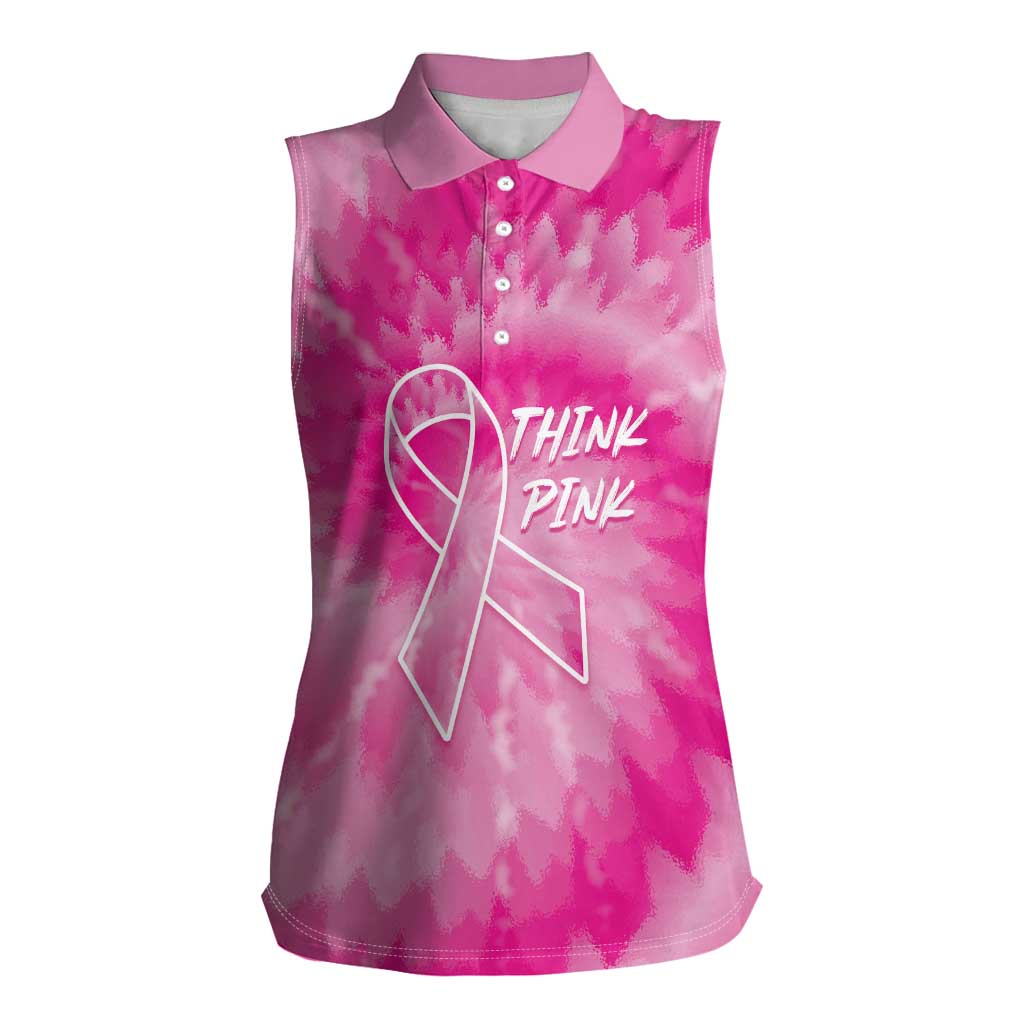 Personalized Breast Cancer Awareness Women Sleeveless Polo Shirt Think Pink Tie Dye Ribbon - Wonder Print Shop
