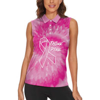 Personalized Breast Cancer Awareness Women Sleeveless Polo Shirt Think Pink Tie Dye Ribbon - Wonder Print Shop