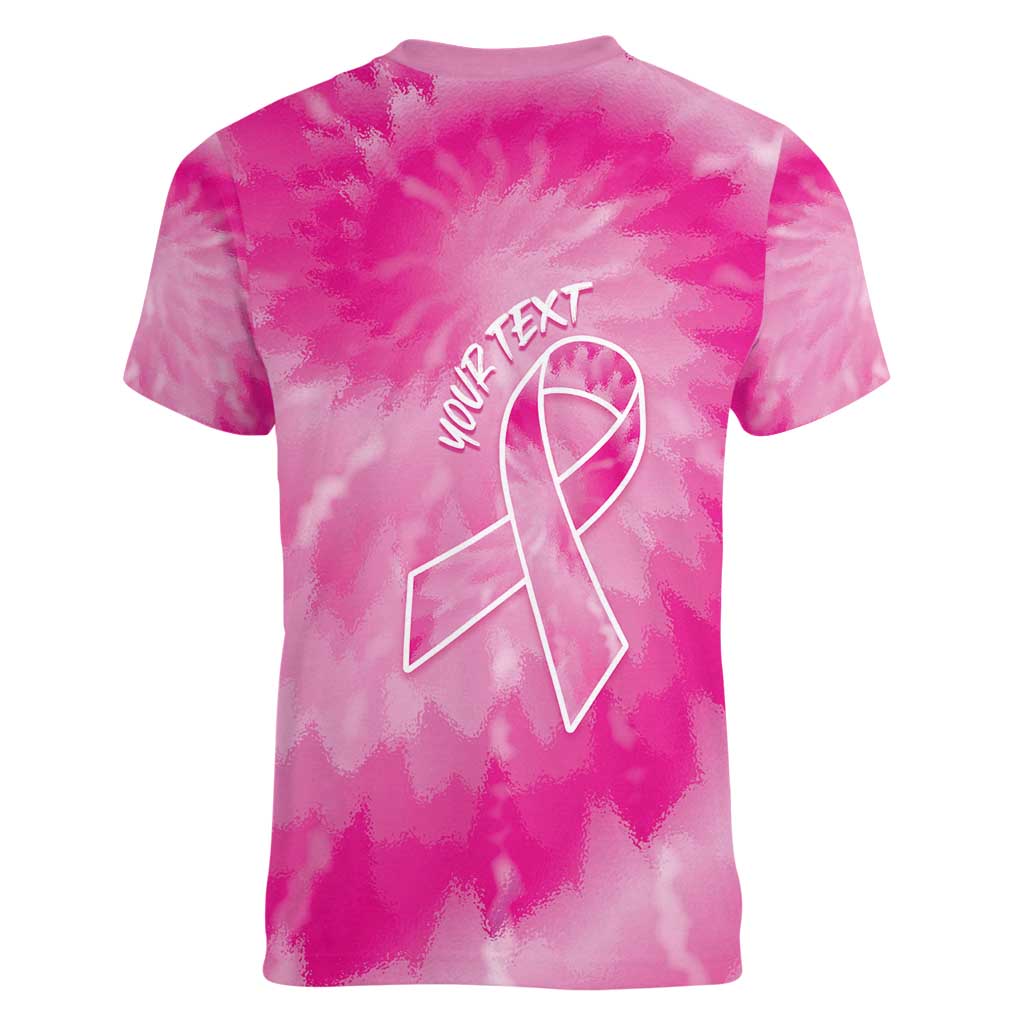 Personalized Breast Cancer Awareness Women V-Neck T-Shirt Think Pink Tie Dye Ribbon - Wonder Print Shop