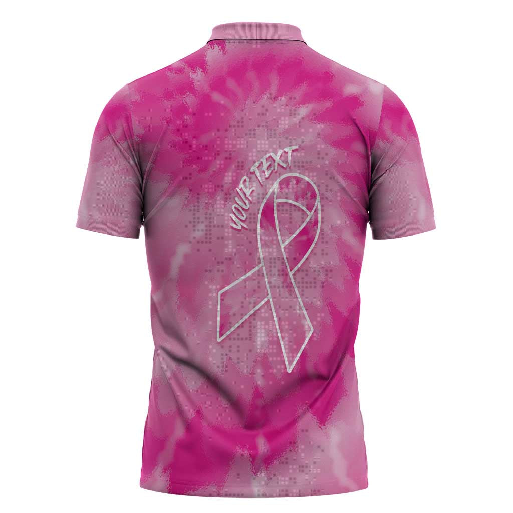Breast Cancer Awareness Zipper Polo Shirt Think Pink Tie Dye Ribbon - Wonder Print Shop