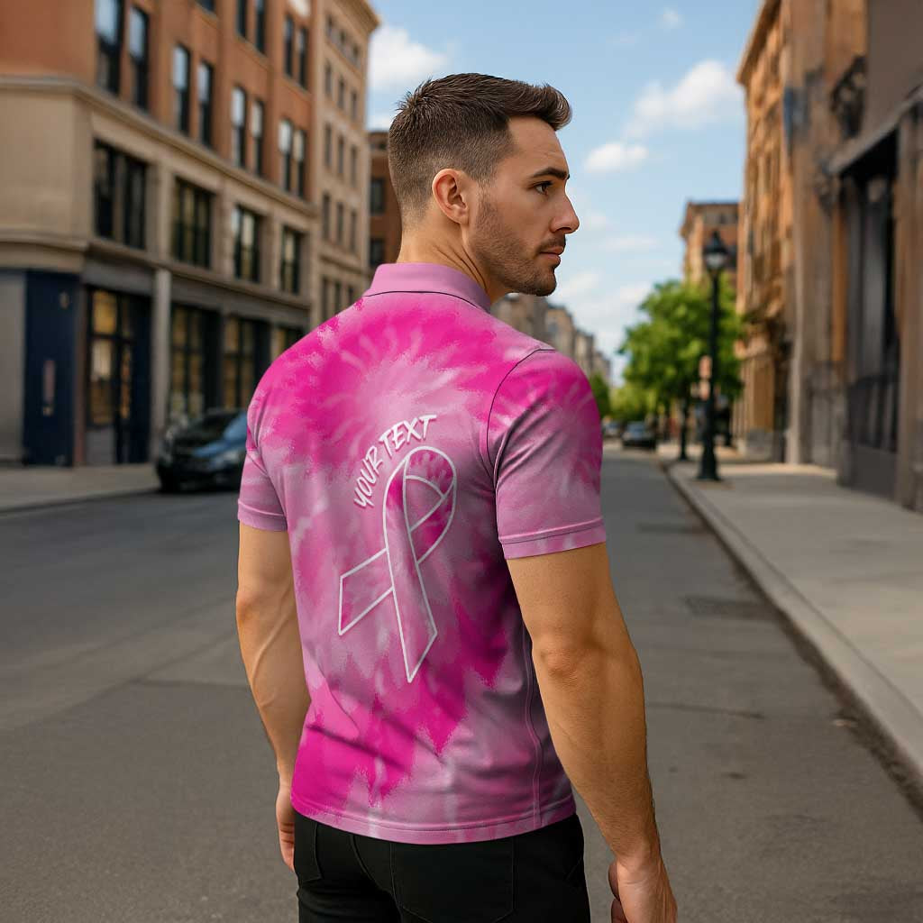 Breast Cancer Awareness Zipper Polo Shirt Think Pink Tie Dye Ribbon - Wonder Print Shop