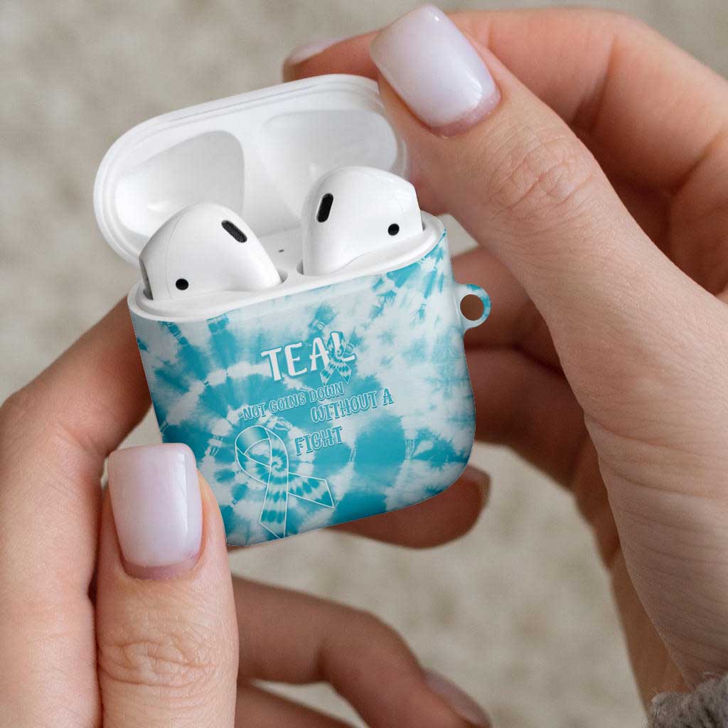 Teal Ribbon Cervical Cancer Awareness AirPods Case Not Going Down Without A Fight Tie Dye - Wonder Print Shop